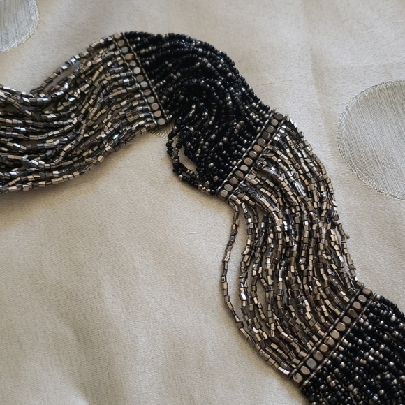 Vintage Bead Statement Necklace Black Silver - Picture 4 of 7